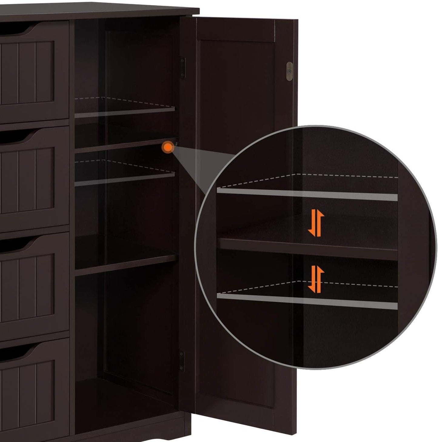 Brown Wooden Bathroom Cabinet with 4 Drawers Cupboard